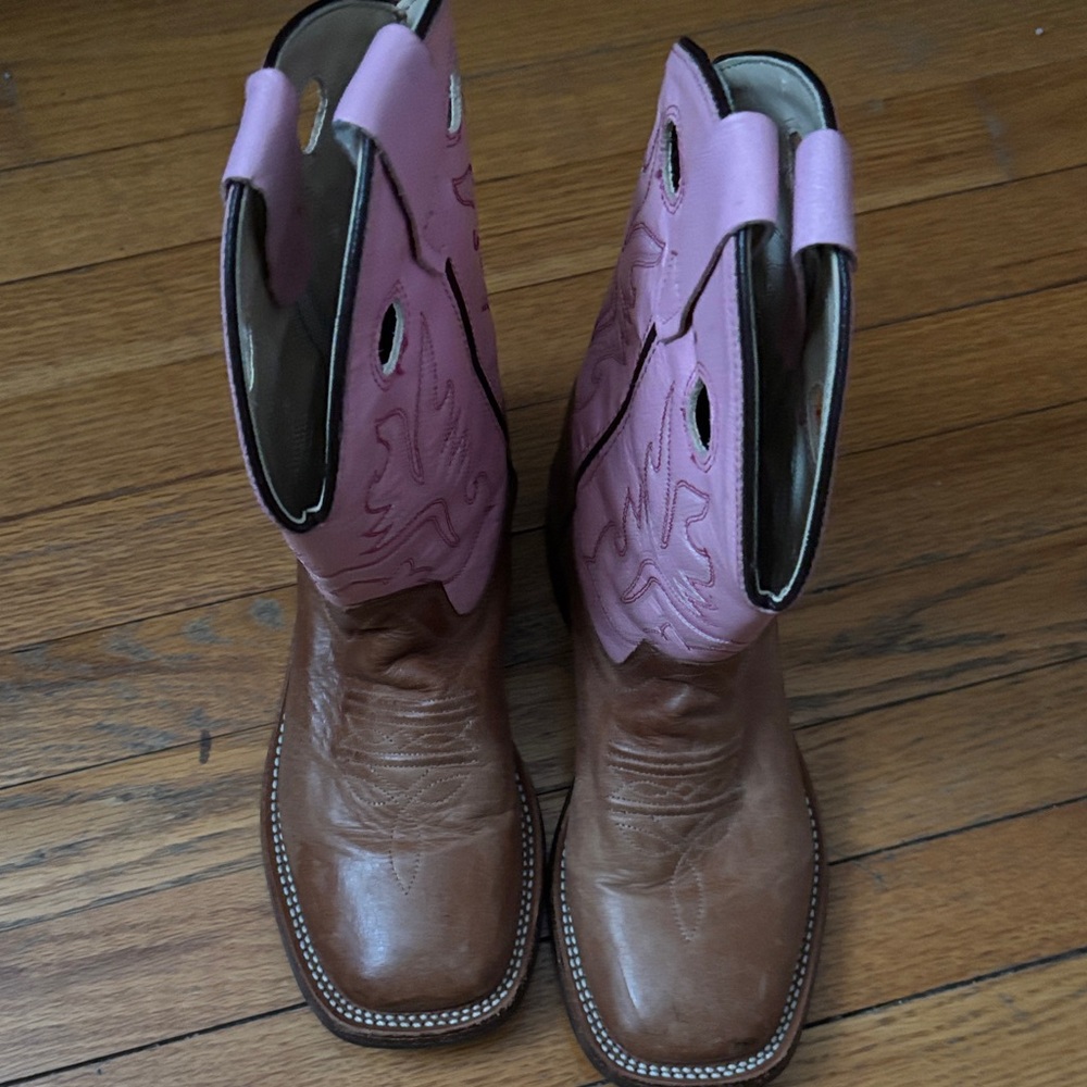 Old West Kids Boots with Pink and Brown Design